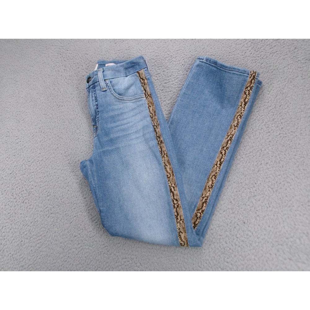 JEN7‎ Jeans Size 0 Ankle Straight Snake Print Stripe Ribbon Denim 24x26